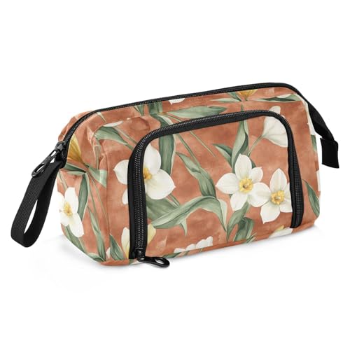 Federmäppchen mit Ölgemälde mit weißen Gänseblümchen, große Kapazität, Schulmäppchen, leichte Etuis mit Stifthalter, für Erwachsene, Schul-Must-Haves von Amooorous