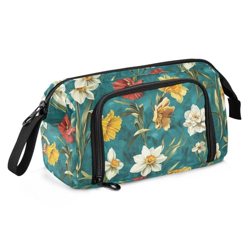 Federmäppchen mit Ölgemälde mit weißen Gänseblümchen, großes Fassungsvermögen, Schreibwaren, Federmäppchen mit Fach, Pinsel und Federmäppchen für Kinder, adrette Schule von Amooorous