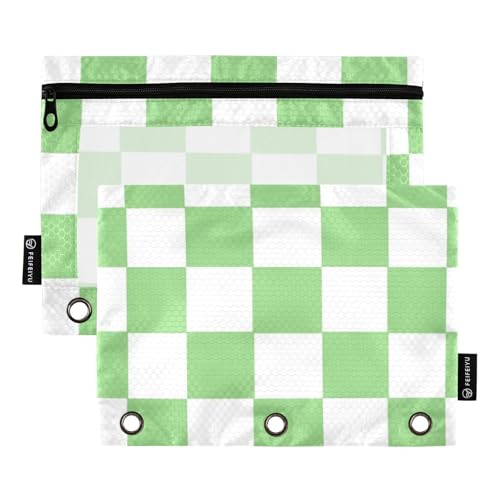 Federmäppchen mit Reißverschluss für 3 Ringe, mit transparentem Fenster, grünes und weißes amerikanisches Karomuster, großes Federmäppchen in verschiedenen Farben, Federmäppchen, 3 Ringe zur von Amooorous