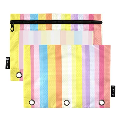 Federmäppchen mit Reißverschluss und transparentem Fenster, Regenbogenfarben, groß und stabil, 3 Ringe, Ordner zur Aufbewahrung von Schulstudenten, Lehrerbedarf, mehrfarbig, 2 Stück von Amooorous