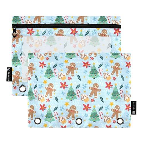 Federmäppchen mit Reißverschluss und transparentem Fenster, blaue Aufschrift "Merry Christmas", Ringordner mit Taschen, transparentes Fenster und Ösen, 3 Ringe, Ordner für Schule, Büro und Zuhause von Amooorous