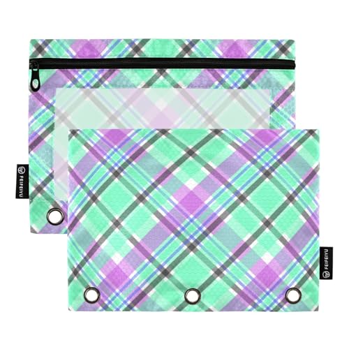 Federmäppchen mit Reißverschluss und transparentem Fenster, neonfarbenes Raster, Federmäppchen mit Reißverschluss, in verschiedenen Farben, Federmäppchen, 3 Ringe zur Aufbewahrung von Schulstudenten von Amooorous