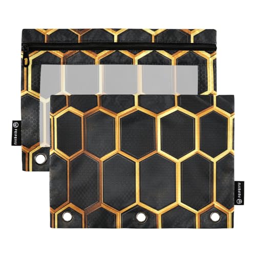 Federmäppchen mit Reißverschluss und transparentem Fenster, normales Muster, großes Fassungsvermögen, 3 Ringe, Federmäppchen für Klassenzimmer, Schule, Büro, mehrfarbig, 2 Stück von Amooorous