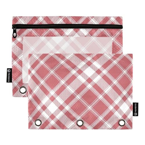 Federmäppchen mit Reißverschluss und transparentem Fenster, rotes Schachbrett, weiches Federmäppchen, transparentes Fenster und Ösen, 3 Ringe zur Aufbewahrung von Schulstudenten, Lehrerbedarf von Amooorous