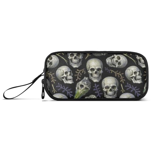Federmäppchen mit Totenkopf-Motiv, Nylon, Reißverschluss, große Kapazität, Federmäppchen für Mädchen, Schreibwarentasche für Schule, Jugendliche von Amooorous