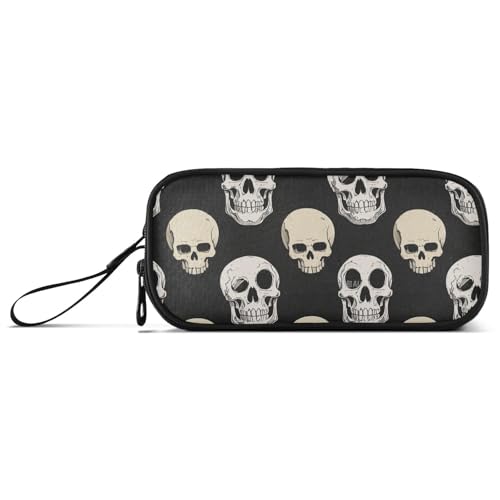 Federmäppchen mit Totenkopf-Motiv, Nylon, große Kapazität, Federmäppchen für Teenager, Schreibwaren-Organizer für Büro, Kinder, Weiß von Amooorous