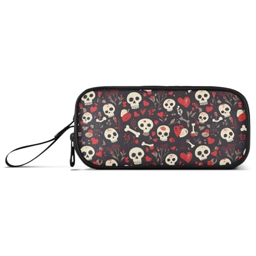 Federmäppchen mit Totenkopf-Motiv, schwarz, Nylon, für Teenager, großes Fassungsvermögen, College-Federmäppchen, Schreibwaren-Organizer für adrette Schuljungen von Amooorous