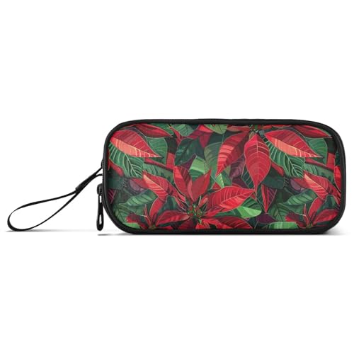 Federmäppchen mit Weihnachtsstern, Nylon, großes Fassungsvermögen, Federmäppchen für Teenager, Mädchen, Schreibwaren-Tasche für elementare Männer von Amooorous