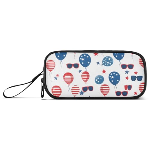 Federmäppchen mit amerikanischer Brille, Ballon, Nylon, hohe Kapazität, Reißverschluss, Federmäppchen, Schreibwaren-Tasche für Herren in der Mittelschule, Rot und Blau von Amooorous