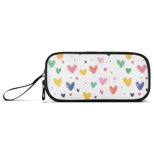 Federmäppchen mit bunten Herzen, Nylon, großes Fassungsvermögen, Federmäppchen für Mädchen, Schreibwaren-Organizer für College-Frauen von Amooorous