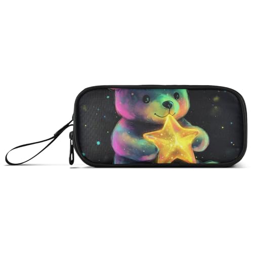 Federmäppchen mit niedlichem Bärenmotiv, Nylon, großes Fassungsvermögen, Reißverschluss, Federmäppchen, Schule, Schreibwaren für Herren in der Mittelschule von Amooorous