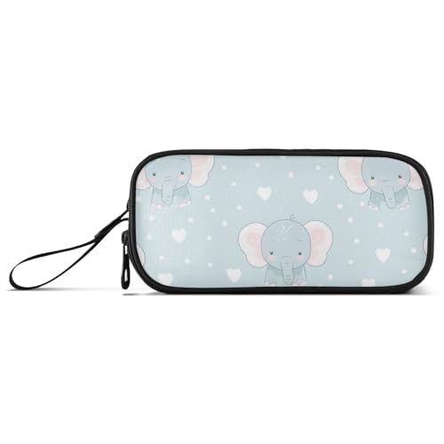 Federmäppchen mit niedlichem Cartoon-Elefant, Nylon, großes Fassungsvermögen, Reißverschluss, Schreibwaren-Tasche für Mittelschule, Teenager, Mädchen von Amooorous