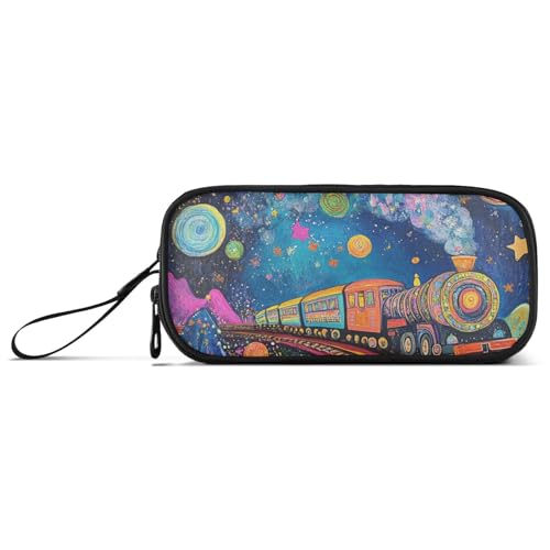 Federmäppchen mit niedlichem Cartoon-Motiv, Motiv: Planet, Dampfzug, Nylon, Schulbedarf, große Kapazität, Federmäppchen für College, Schreibwaren, Tasche für elementare Mädchen von Amooorous