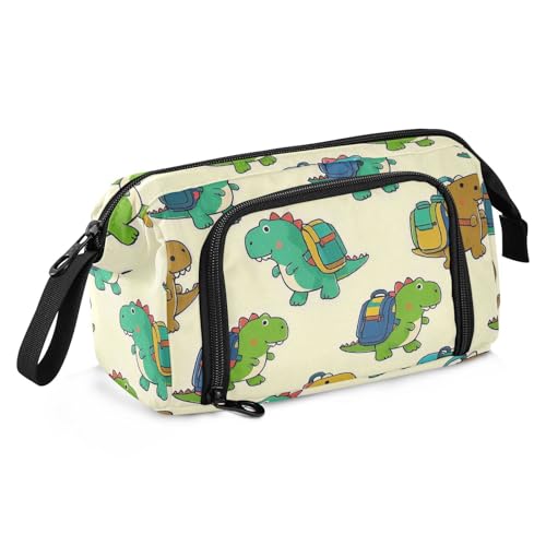Federmäppchen mit niedlichem Dinosaurier-Silhouette, großes Fassungsvermögen, leichtes Federmäppchen, Kosmetik, Make-up für Teenager, Schule, Beige von Amooorous