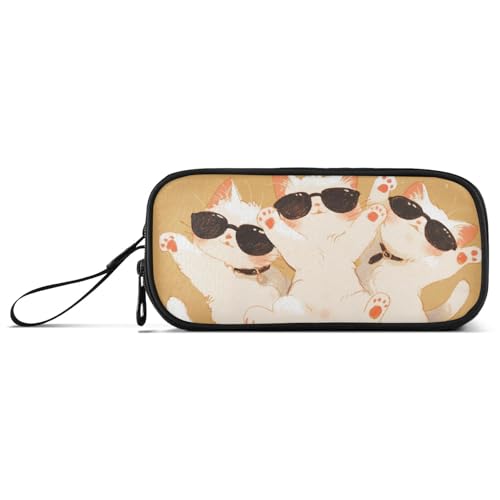 Federmäppchen mit niedlichem Katzen-Cartoon-Motiv, Nylon, großes Fassungsvermögen, Federmäppchen für Teenager, Mädchen, Schreibwaren für Mittelschüler von Amooorous