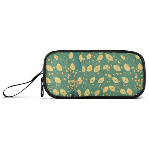 Federmäppchen mit niedlichem Pfauenmotiv, Nylon, hohe Kapazität, Reißverschluss, Federmäppchen, Schreibwaren für Männer der Mittelschule von Amooorous