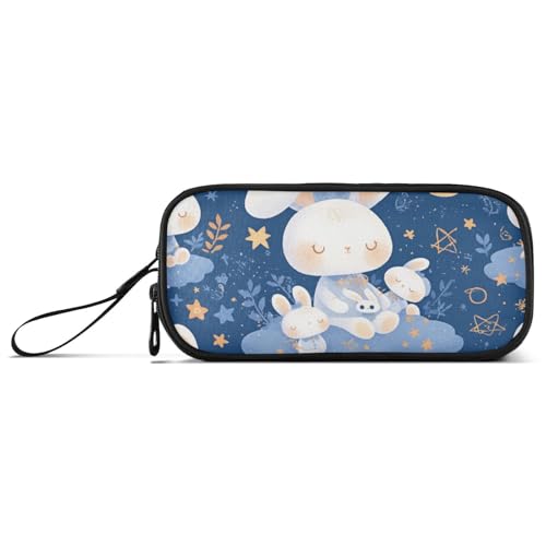 Federmäppchen mit niedlichem blauem Kaninchen-Motiv, Nylon, hohe Kapazität, Federmäppchen für Kinder, Schule, Schreibwaren für High School Man von Amooorous