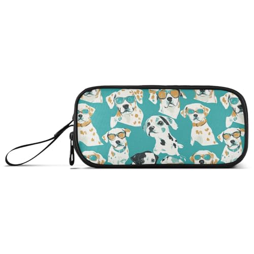 Federmäppchen mit niedlichem weißem Hund mit Brille, Nylon, große Kapazität, Federmäppchen für College, Schreibwaren-Tasche für College-Frauen von Amooorous