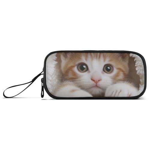 Federmäppchen mit niedlicher brauner Katze, Nylon, großes Fassungsvermögen, Federmäppchen, Organizer, Schreibwaren-Tasche für Männer der Mittelschule von Amooorous