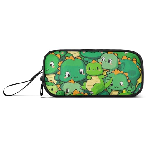 Federmäppchen mit süßem Dinosaurier-Motiv, Nylon, Reißverschluss, großes Fassungsvermögen, Federmäppchen mit Fächern, Schreibwaren für Mittelschule, Teenager, Grün von Amooorous