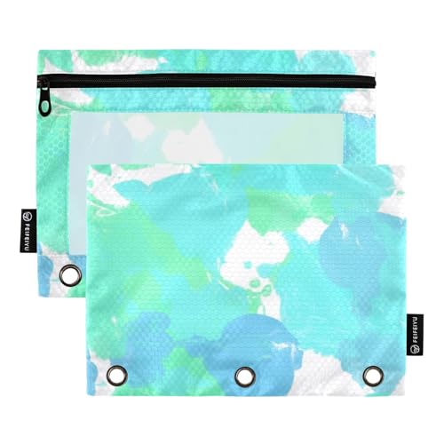 Federmäppchen mit transparentem Fenster, Minzgrün, Blau, mit Reißverschluss, groß und stabil, 3-fach gelocht, Ordner für Klassenzimmer, Schule, Büro, mehrfarbig, 2 Stück von Amooorous