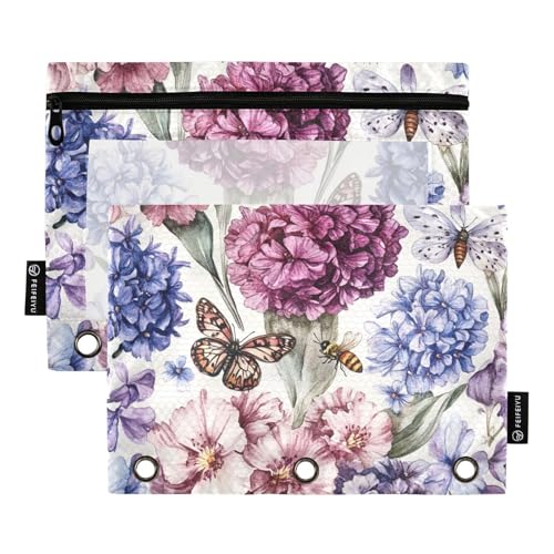 Federmäppchen mit transparentem Fenster, Ölgemälde mit bunten Retro-Blumen, großes Federmäppchen, klares Fenster und Ösen, Federmäppchen, 3 Ringe, für Klassenzimmer, Schule, Bürobedarf, mehrfarbig, 2 Federmäppchen mit transparentem Fenster, Ölgemälde mit bunten Retro-Blumen, großes Federmäppchen, klares Fenster und Ösen, Federmäppchen, 3 Ringe, für Klassenzimmer, Schule, Bürobedarf, mehrfarbig, 2 von Amooorous