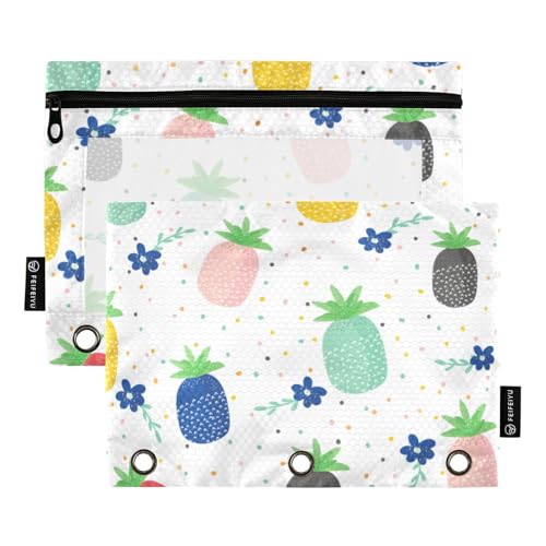Federmäppchen mit transparentem Fenster, bunt, Ananas, große Kapazität, 3-fach gelocht, Ordner zur Aufbewahrung von Schul- und Bürobedarf, mehrfarbig, 2 Stück von Amooorous