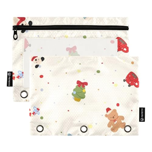 Federmäppchen mit transparentem Fenster, graues Weihnachts-Cartoon-Motiv, niedlicher Zoo, großes Federmäppchen mit Reißverschluss, großes Fassungsvermögen, 3 für Bürobedarf, mehrfarbig, 2 Stück von Amooorous