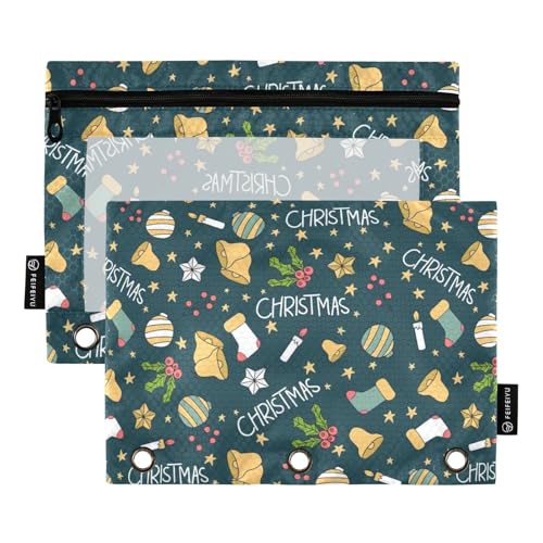 Federmäppchen mit transparentem Fenster, grün, Frohe Weihnachten, Party-Bindemappe, großes Fassungsvermögen, 3 Ringe, Ordnungsmappe für Bürobedarf, mehrfarbig, 2 Stück von Amooorous