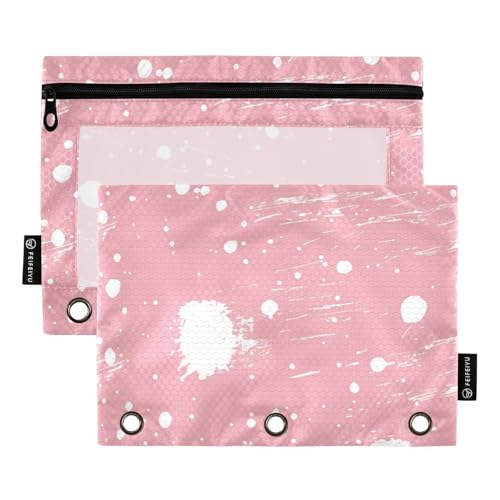 Federmäppchen mit transparentem Fenster, pfirsichfarbener Hintergrund mit weißen Punkten, großes Fassungsvermögen, 3 Ringe, für Klassenzimmer, Schule, Bürobedarf, mehrfarbig, 2 Stück von Amooorous