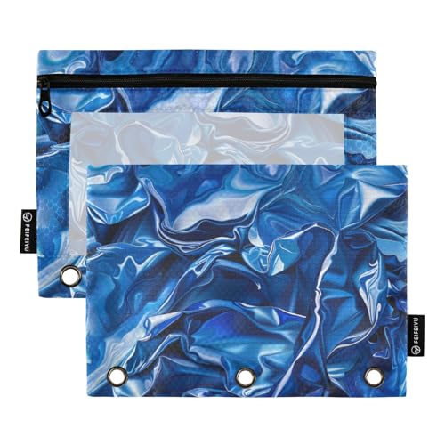 Federmäppchen mit transparentem Fenster, poliertes Blau, hochauflösendes Federmäppchen, große Kapazität, 3-fach gelocht, zur Aufbewahrung von Schul- und Bürobedarf, mehrfarbig, 2 Stück von Amooorous