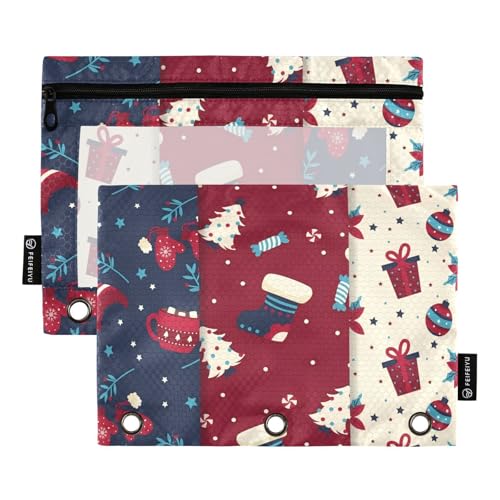 Federmäppchen mit transparentem Fenster, rot, mit Reißverschluss, verstärkte Ösen, Taschen, 3-fach gelocht, für Bürobedarf, mehrfarbig, 2 Stück von Amooorous