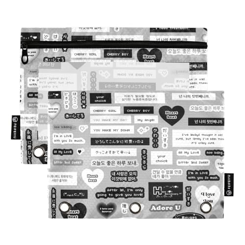 Federmäppchen mit transparentem Fenster, schwarz und weiß, Collage-Figuren, Federmäppchen, großes Fassungsvermögen, 3 Ringe, Ordnertasche zur Aufbewahrung von Schul- und Bürobedarf, mehrfarbig, 2 von Amooorous
