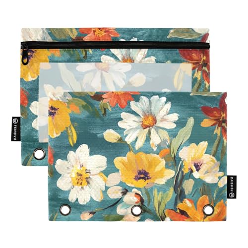 Federmäppchen mit transparentem Fenster Ölgemälde mit weißen Gänseblümchen Abdeckung Federmäppchen große Kapazität Ordner 3 Ringe für die Lagerung von Schulstudenten Lehrerzubehör mehrfarbig 2 Stück Federmäppchen mit transparentem Fenster Ölgemälde mit weißen Gänseblümchen Abdeckung Federmäppchen große Kapazität Ordner 3 Ringe für die Lagerung von Schulstudenten Lehrerzubehör mehrfarbig 2 Stück von Amooorous