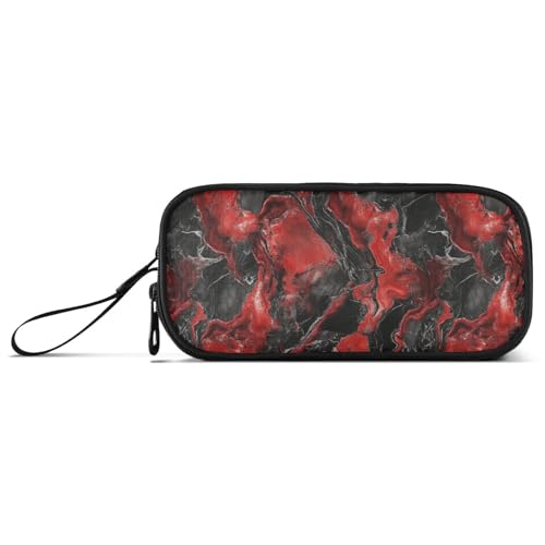 Federmäppchen mit unregelmäßiger Kunst, Marmor, Nylon, hohe Kapazität, Federmäppchen, Schreibwaren für adrette Schulkinder, Schwarz / Rot von Amooorous