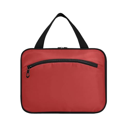 FireBrick Make-up-Tasche für Damen, einfarbig, einfarbig, Burgunderrot, zum Aufhängen, mit Haken, waschbare Designer-Taschen mit Reißverschluss, für Rucksackreisen, Maleta para maquillaje L von Amooorous