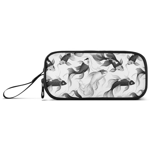 Fish Trendy Black and White_4 Nylon Big Pencil Bag Big Capacity Slot Pencil Case Stationery Organizer for Office Preppy von Amooorous