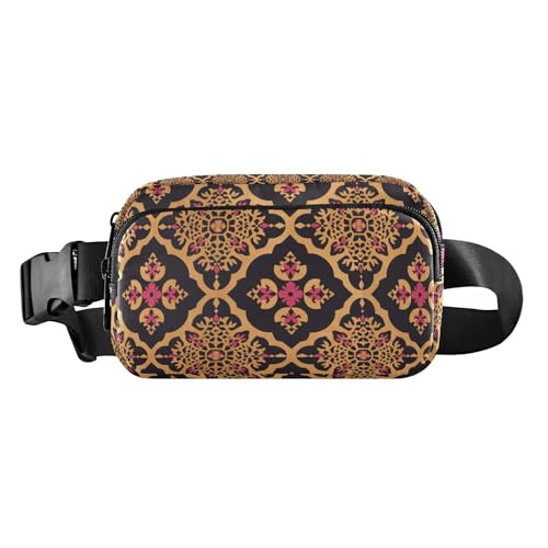 Flache Bauchtasche mit geometrischem Muster, pfirsichfarben, modisch, für Damen und Herren, Mini-Reißverschluss, Gürteltasche mit verstellbarem Riemen für Reisen, Einkaufen, Laufen von Amooorous