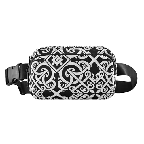 Flache Bauchtasche mit geometrischem Muster, schwarz, stilvolle Bauchtasche für Damen und Herren, große Kapazität, Crossbody-Tasche mit verstellbarem Gurt, für Radfahren, Wandern, Fitnessstudio von Amooorous