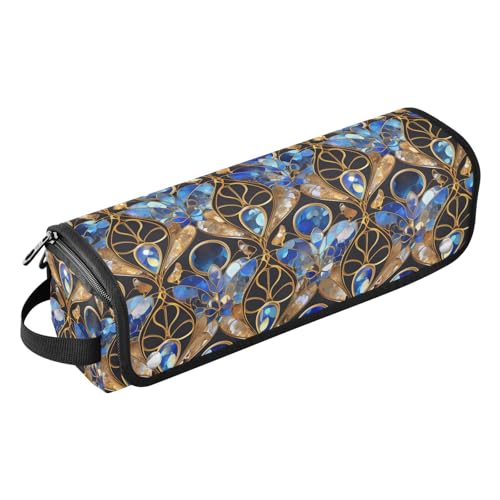 Fleckenbrillen Blau Boho Stil 2-in-1 Lockenstab Reiseetui und hitzebeständige Matte, wasserdichter Lockenstab Reiseetui für Lockenstab Glätteisen, flacher Haartrockner, tragbarer Organizer von Amooorous