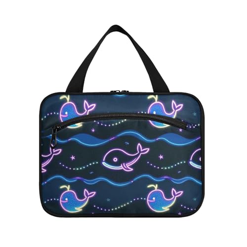 Fluoreszierende Whale Blue Wave Hängetasche für Frauen Reise mit Haken, Designer Essential Kosmetiktaschen für Frauen Must Cruises Bolsa para guardar maquillaje L von Amooorous