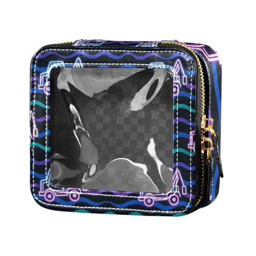 Fluoreszierendes technisches Fahrzeug, bunte Wellen, wasserdicht, transparent, Make-up-Tasche, Kosmetiktasche, tragbarer Make-up-Organizer für Reisen von Amooorous