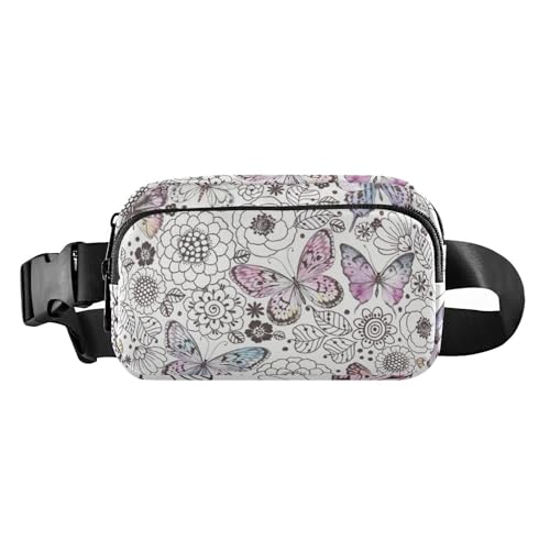 Flying Safari Gürteltasche mit Schmetterlingen und Blumen, stilvolle Gürteltasche für Herren und Damen, Mini-Crossbody-Tasche mit verstellbarem Riemen für Reisen, Fitnessstudio, Arbeit, Fliegende von Amooorous