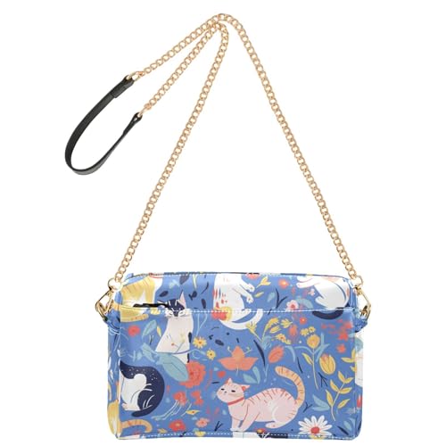 Frischer Frühling, bunte Katzen, modische Damen-Schulterhandtaschen, veganes Leder, Croos, Body-Portemonnaies, Reißverschluss, Schulterhandtaschen von Amooorous