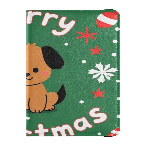 Frohe Weihnachten Cartoon Hund Leder dekorative Reisepasshülle für Reisen Frauen Impfhülle Schutzhülle Reisepasshülle Combo mit Impfkartenfach Ultra Slim, Frohe Weihnachten Cartoon Hund, 1 size von Amooorous