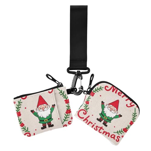 Frohe Weihnachten Cartoon Zwerge Damen Kleingeldbörse Kartenetuis Minimalistische Schlüsselanhänger Geldbörse Wechselgeldbörse mit Armband für den täglichen Gebrauch, 2 Stück, Frohe Weihnachten von Amooorous