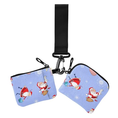 Frohe Weihnachten Weihnachtsmann Geschenk Damen Geldbörsen Kartenetuis Dünn Flach Reißverschluss Geldbörse Münztasche mit Reißverschluss Münzfach für Damen 2 Packungen, Frohe Weihnachten von Amooorous