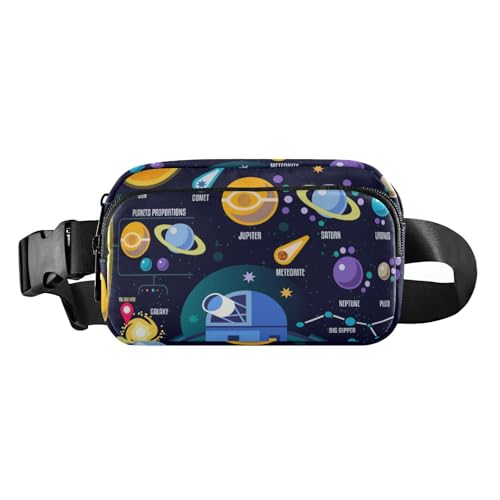Galaxy Solar Planets Pluto Venus Mars Jupiter Komet Skyrocket Astronaut Trendy Bauchtasche für Damen Herren Wasserdichte Sling Brusttasche mit verstellbarem Gurt für Radfahren Wandern Fitnessstudio, von Amooorous