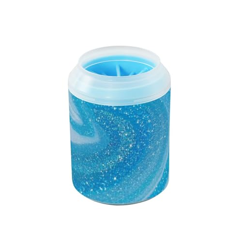 Gefälschter Glitzer-Marmor, modisch, blau, tragbarer Hundefußreiniger, Becher mit weicher Massagebürste, Fußreinigungsset für mittelgroße bis große Hunde, cintur-n de seguridad para perros von Amooorous