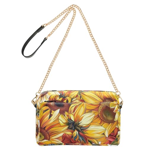 Gelbe Ölgemälde Gefühl Sonnenblume Mode Schultertasche für Damen Veganes Leder Damen Geldbörsen Wasserdicht Umhängetasche von Amooorous